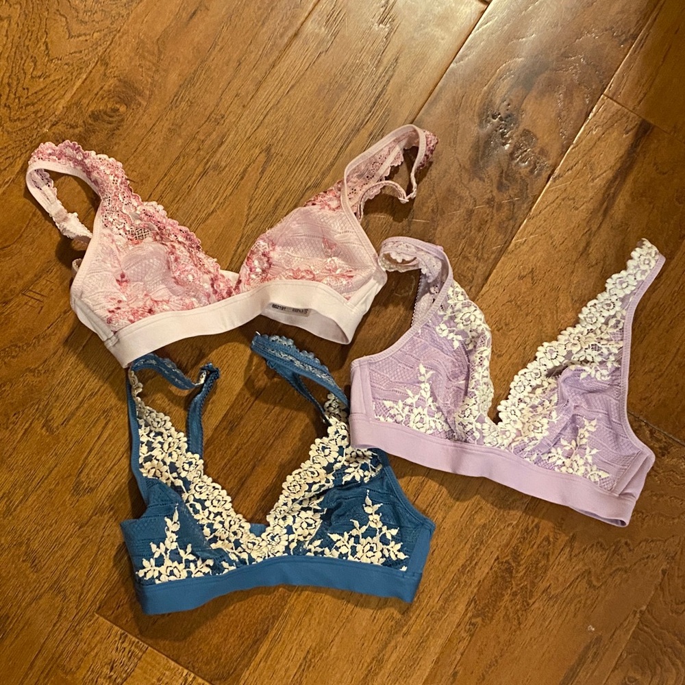 Wacoal Floral Lace Bralette Trio - Pink, Blue, Lavender